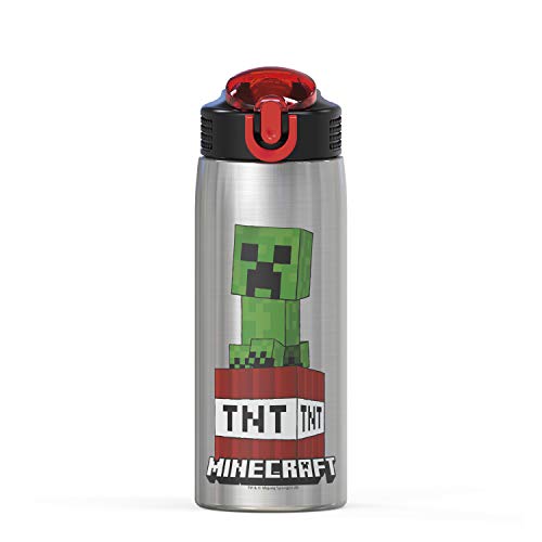 Zak Designs - Mici-V151 Zak Designs 27Oz Minecraft 18/8 Stainless Steel Water Bottle With Flip-Up Straw Spout And Locking Spout