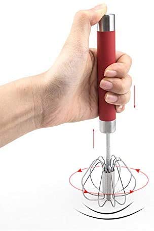 Stainless Steel Semi-Automatic Egg Whisk - 3Pcs Hand Push Rotary Whisk Blender (Red)