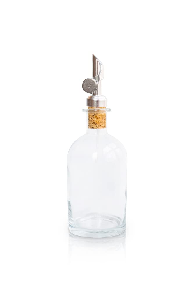 Rail19 Small Clear Glass Mouthwash Dispenser With Metal Pour Spout | Cooking Oil And Vinegar Dispenser - Perfect For The Bathroo