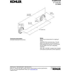 Kohler 10540-2Bz Traditional 12-Inch Ada Compliant Grab Bar, Oil-Rubbed Bronze