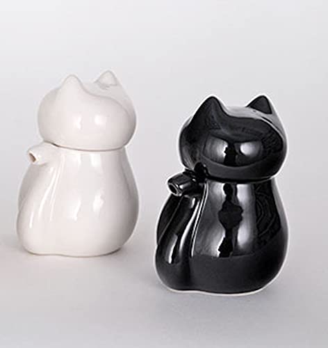 Happy Sales Hssd-Cat2Wht, Japanese Style 4 Fl. Oz. Earthenware Ceramic Oil Dispenser Ponzu Vinegar Dispenser Shoyu Soy Sauce Dis
