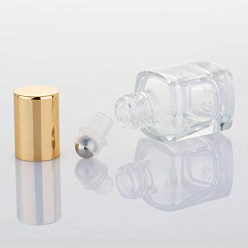 Square Glass Essential Oils Roller Bottle, 5Ml Perfume Essential Oil Bottles Refillable Thick Glass Mini Bottles With Stainless