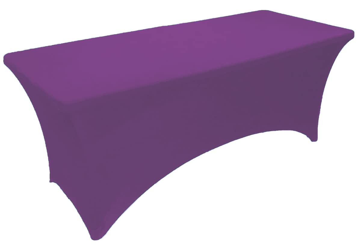 Gowinex 8Ft Purple Stretch Spandex Table Cover Tablecloth For Rectangular Fitted Folding Table