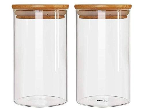 Hejisun Borosilicate Wooden Lid Glass Jar For Food Storage Containers Sugar, Candy, Cookie, Jam, Honey, And Dry Fruit Spice Jar 