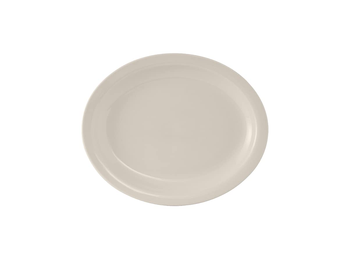 Tuxton China Tnr-040 Platter, 7-1/8'' X 5-3/4'', Oval, Narrow Rim, Microwave & Dishwasher Safe, Oven Proof, Fully Vitrified, Lea