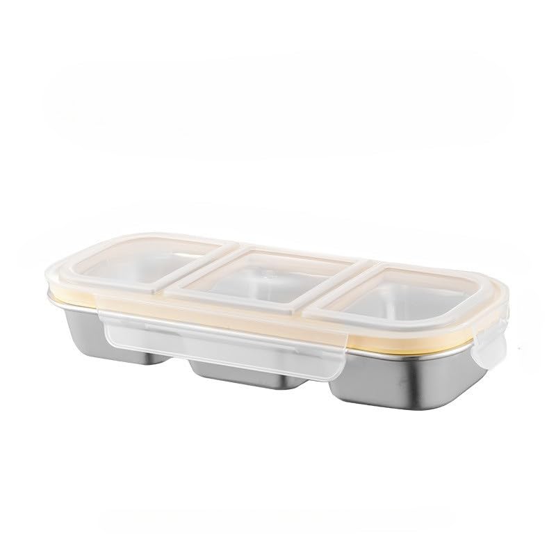 Clevora Stainless Steel Slim Lunch Box 600Ml | 3 Compartment Leak Proof Airtight Bento Tiffin Box With Transparent Lid & Silicon