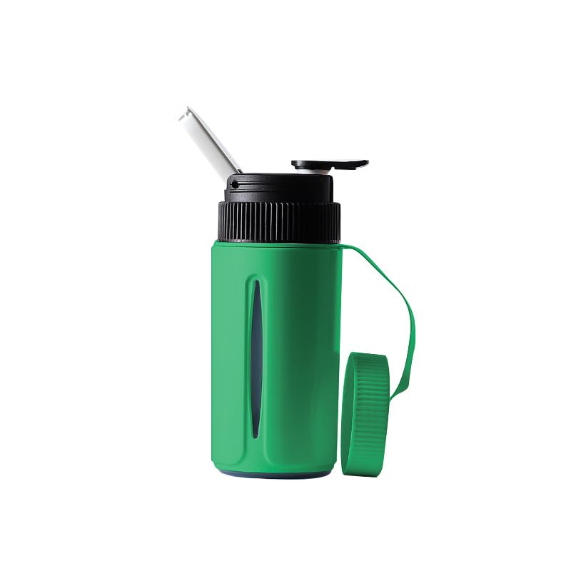 Portable Water Bottle with Ceramic Bowl and High-Temperature Resistance, Unique Concealed Style for Outdoor Use (Green)