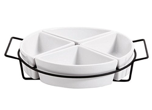 Gibson Elite Gracious Dining Dinnerware, 4-Section Tray Set With Metal Rack, White