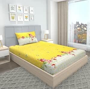 GARVIA Home Cotton Feel Single Bed Elastic Fitted bedsheets for Single Bed, 36X78+8 inches with 1 Pillow Covers 18 x 28 inches (