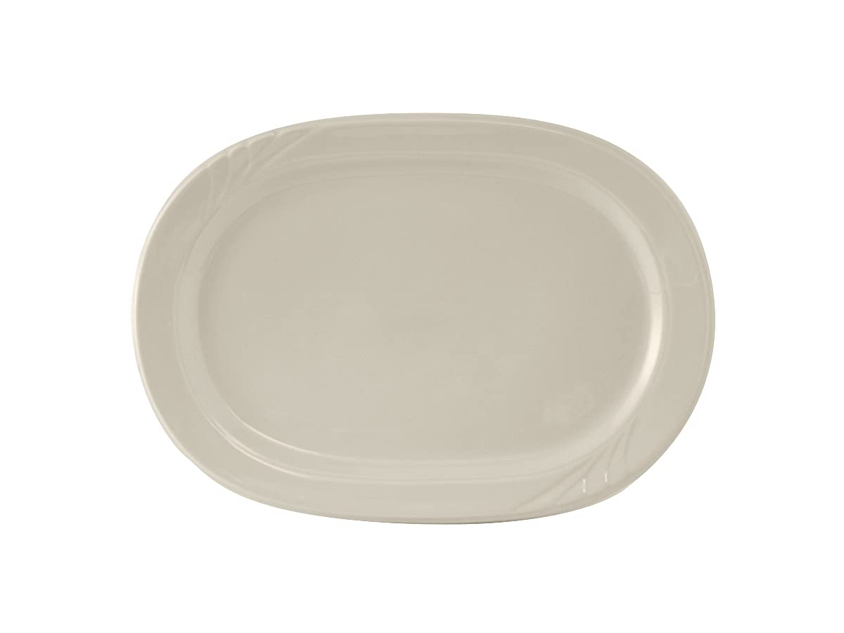Tuxton China Yeh-102 Racetrack Platter, 10-3/8'' X 7-1/2'', Oblong, Wide Rim, Embossed, Microwave & Dishwasher Safe, Oven Proof,