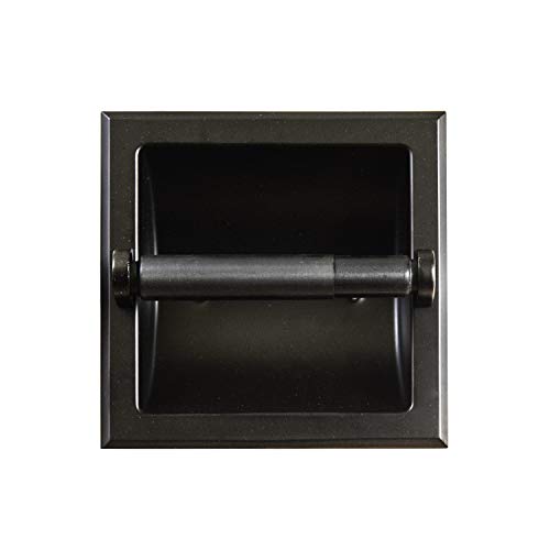 Sento Recessed Matte Black Toilet Paper Holder, Wall Mounted Heavy Duty Metal Toilet Paper Roll Holder With Rear Mounting Bracke