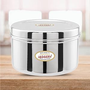 Jaggery Steel Container Heavy Gauge Stainless, Storage Box, Deep Betha Dabba, Grocery Canister, Multipurpose Dibba (Capacity- 35