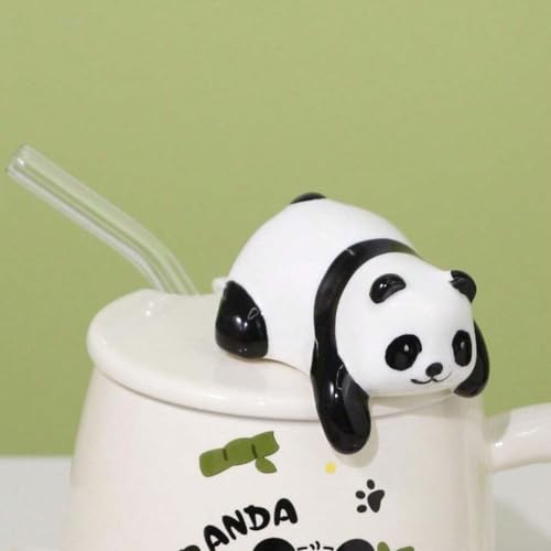 Vasukie Panda Coffee Mug With Lid & Glass Spoon, Mugs For Coffee, Rakhi For Brother, Birthday Gift, Ceramic Mug, 3D Panda Coffee