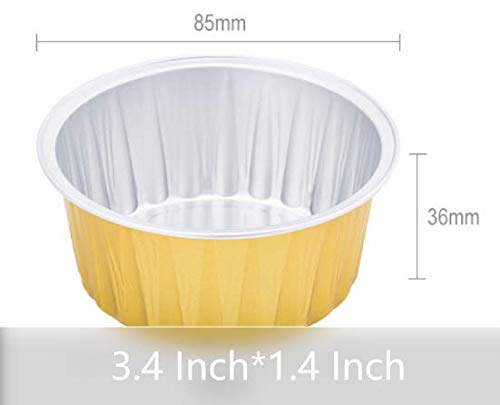 Keisen 3 2/5'' Mini Disposable Aluminum Foil Cups 125Ml 100/Pk 4Oz For Muffin Cupcake Baking Bake Utility Ramekin Cup (Gold)