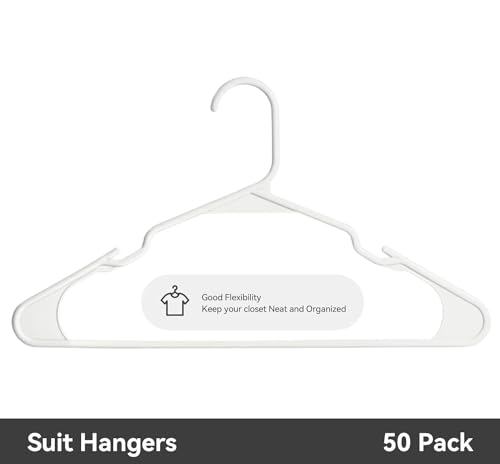 Softflame Plastic Hangers Clothes Hangers 50 Pack, Durable Hangers Space Saving For Everyday Standard Use And Dorm Room Essentia