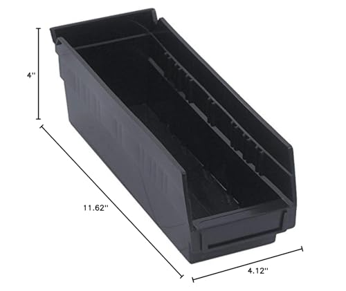 Quantum Storage Systems Qsb101Bk 36-Pack 4'' Hanging Plastic Shelf Bin Storage Containers, 11-5/8'' X 4-1/8'' X 4'' , Black