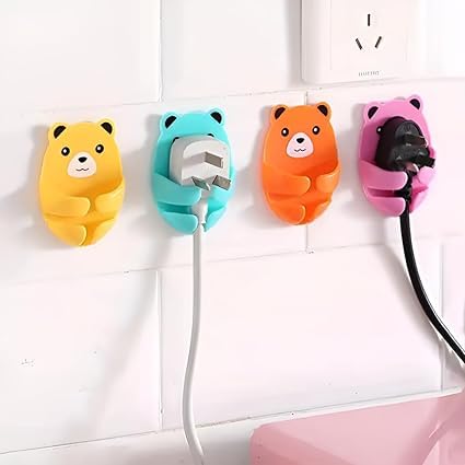 Cute Bear Wall Mount Plug Holder  Cable Organizer & Cord Storage, SelfAdhesive, MultiFunctional, SpaceSaving, Wall Hook For 