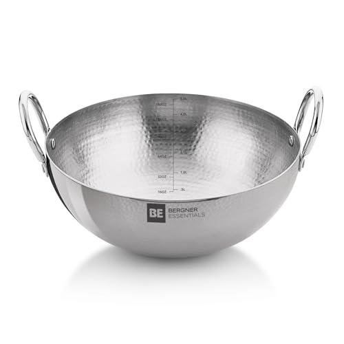 Bergner Be Essentials 30 Cm Hammered Kadai, 5.8 L Kadhai Without Lid, Thickness 2.2 Mm, Food Safe, Sturdy And Durable, Less Oil 