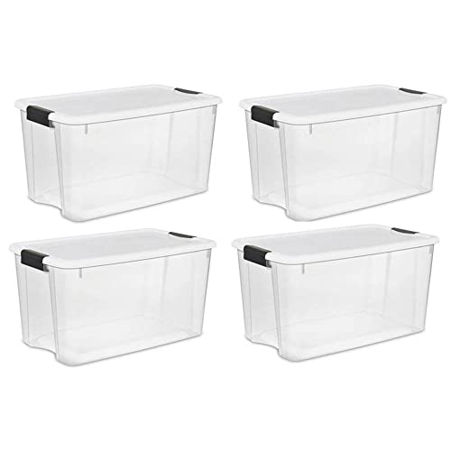 Sterilite 70 Qt Ultra Latch Box, Stackable Storage Bin With Latching Lid, Organize Clothes, Sport Gear In Basement, Clear With W