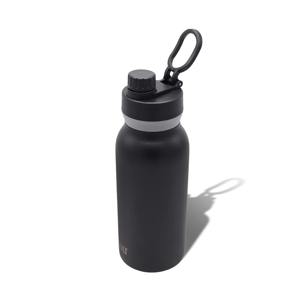 Built Wide Mouth Cascade Double Wall Vacuum Insulated Stainless Steel Bottle With Chug Lid, Black, 32 Ounces