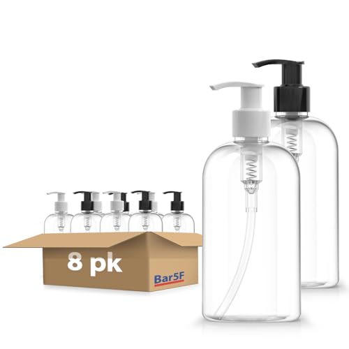 Bar5F 8-Pack Plastic Bottles with Pump Dispenser, 8.5 oz | Leak Proof, Empty, Clear Refillable, BPA Free for Body Wash, Moisturi