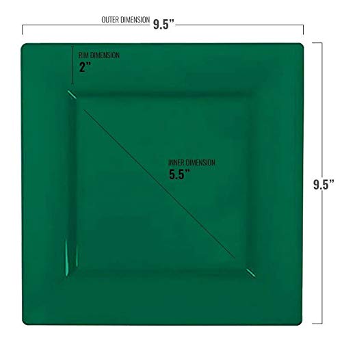 Kaya Hunter Green Plastic Square Dinner Plates (Pack Of 10) 9.5'' - Vibrant & Disposable Tableware, Perfect For Events, Holiday