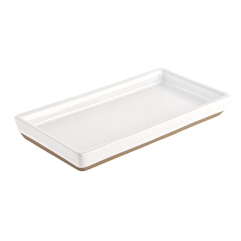 Sweet Water Decor Stoneware Tray For Home - White | Kitchen And Bathroom Dispenser Holder | Jewelry Dish | Glass Soap Holder For