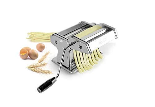 IBILI Pasta Maker Machine 170mm Wide - Heavy Duty Stainless Steel  9 Adjustable Thickness Settings  Spaghetti  Fettuccini  Lasagna  Washable Rollers Includes Cutter  Hand Crank & Clamp  Made in Spain