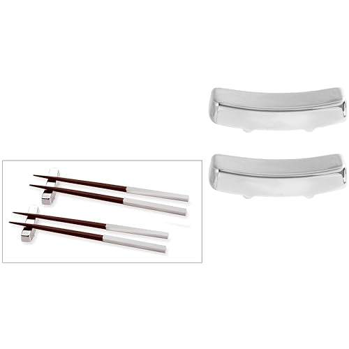 Natico Originals Silver Metal And Wood Chopsticks Set | Set Of 2 Pairs W/ 2 Rests | Gift Set, Gift Packaged | Reusable (60-603Se