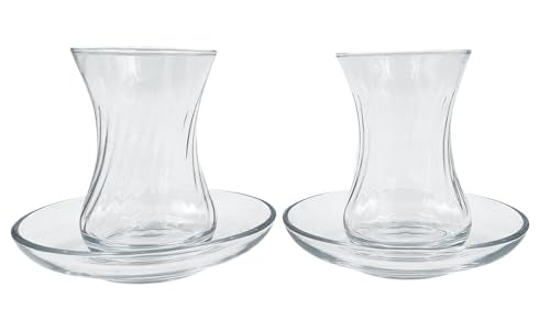 Turkceramics By Omkar International Turkish Tea Glass With Saucer (Glass Height 9.5 Cm X Glass Width 7.5 Cm, Thickness 2 Mm/Sauc