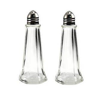1 oz. (Ounce) Classic Tower Style Salt & Pepper Shaker, Restaurant Shakers, Chrome Top, Glass Body - Set of 2