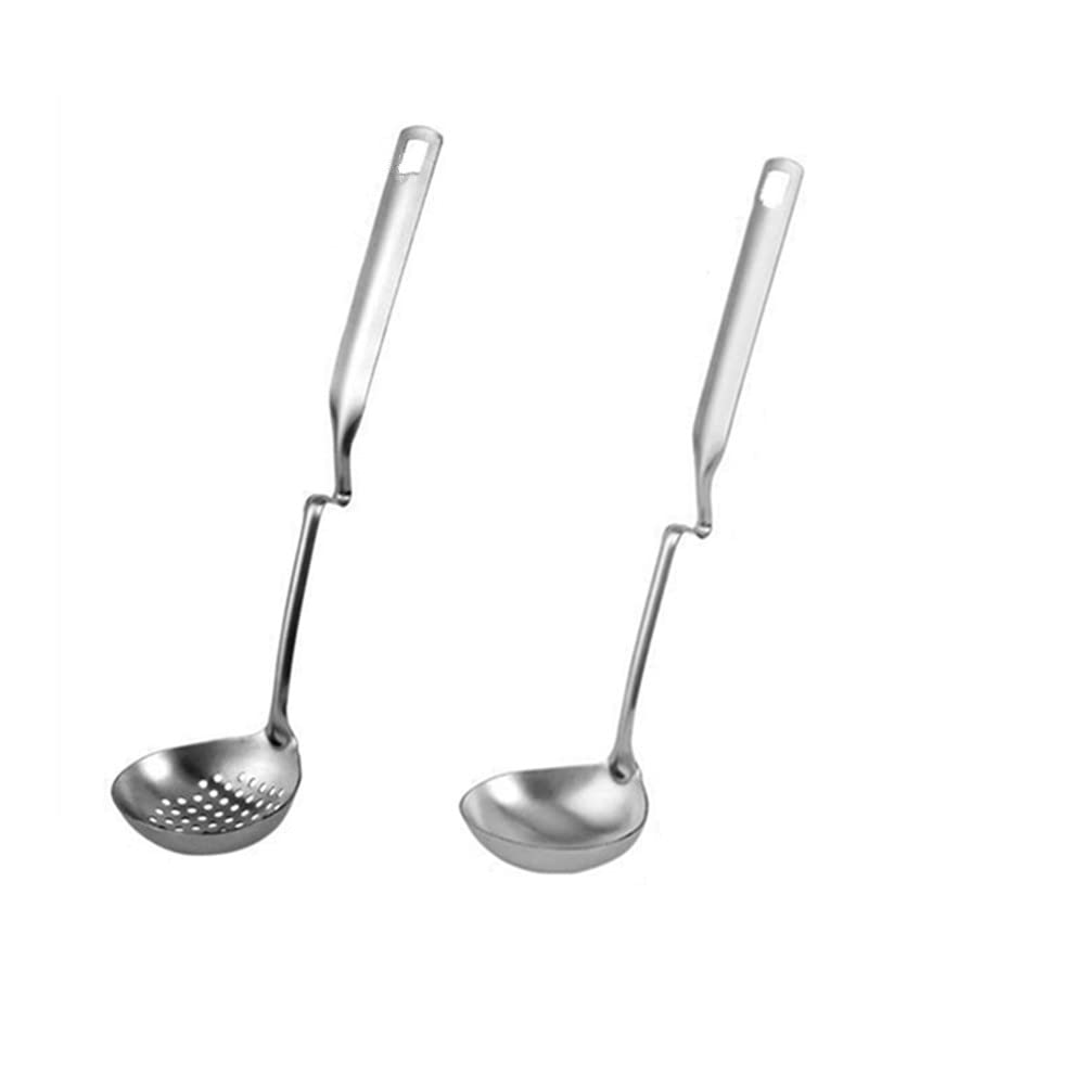 2 Pack Hot Pot Soup Ladle Spoon Slotted Spoons With S Shape Hanging Handle, 304 Stainless Steel Skimmer Spoon Ladles Strainer Fo
