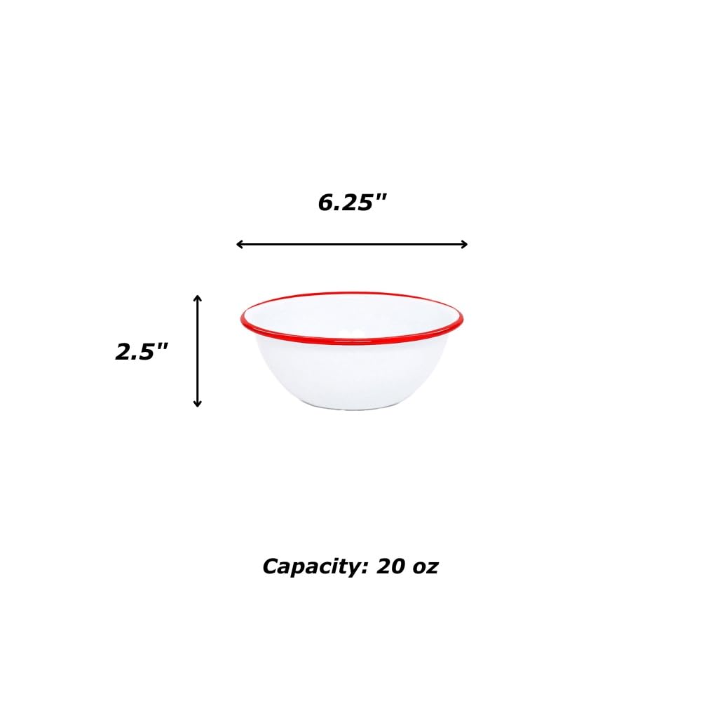Crow Canyon Home Enamelware Cereal Bowl, 20 Ounce, Vintage White/Red (Single)