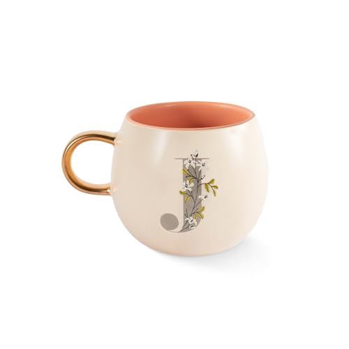 Fringe Studio Floral J Stoneware Mug, 14 fl oz, Cream,428036