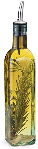 Containly 8Oz Glass Olive Oil/Vinegar Bottle For Kitchen, Olive Oil Dispenser With Stainless Steel Spout For Easy Pouring, Sligh