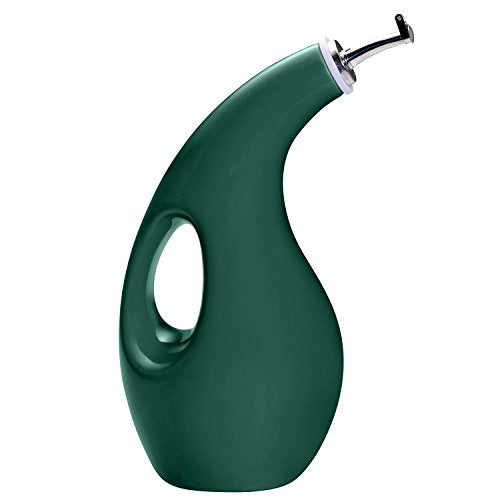 Rachael Ray Solid Glaze Ceramics Evoo Olive Oil Bottle Dispenser With Spout - 24 Ounce, Dark Green