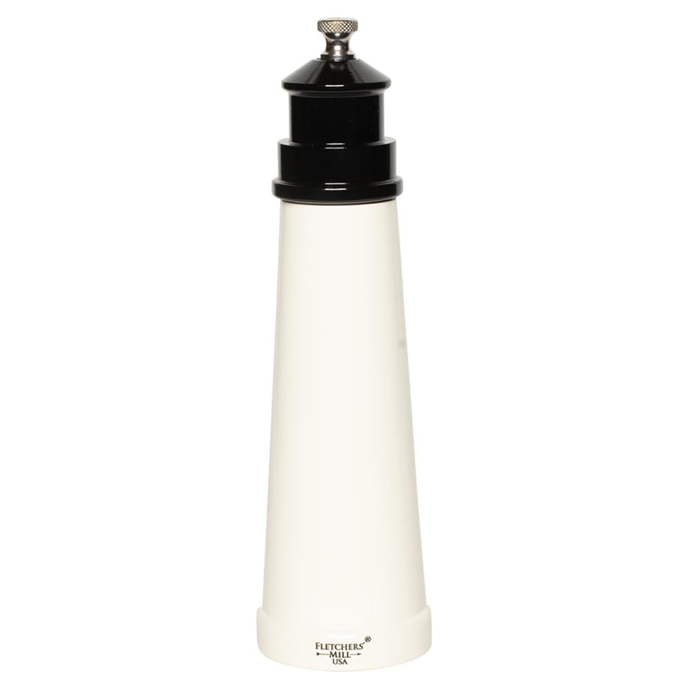 Fletchers' Mill Lighthouse Salt Mill, White/Black - 9 Inch, Adjustable Coarseness Fine To Coarse, Made In U.S.A.