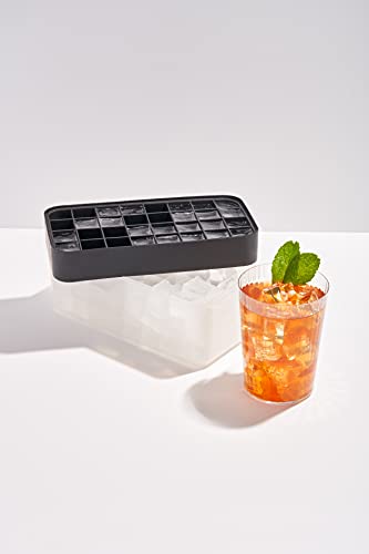 W&P Ice Box Silicone Ice Cube Tray With Lid, Holds 96 Cubes, Space-Saving Stackable Design, Dishwasher Safe, Charcoal
