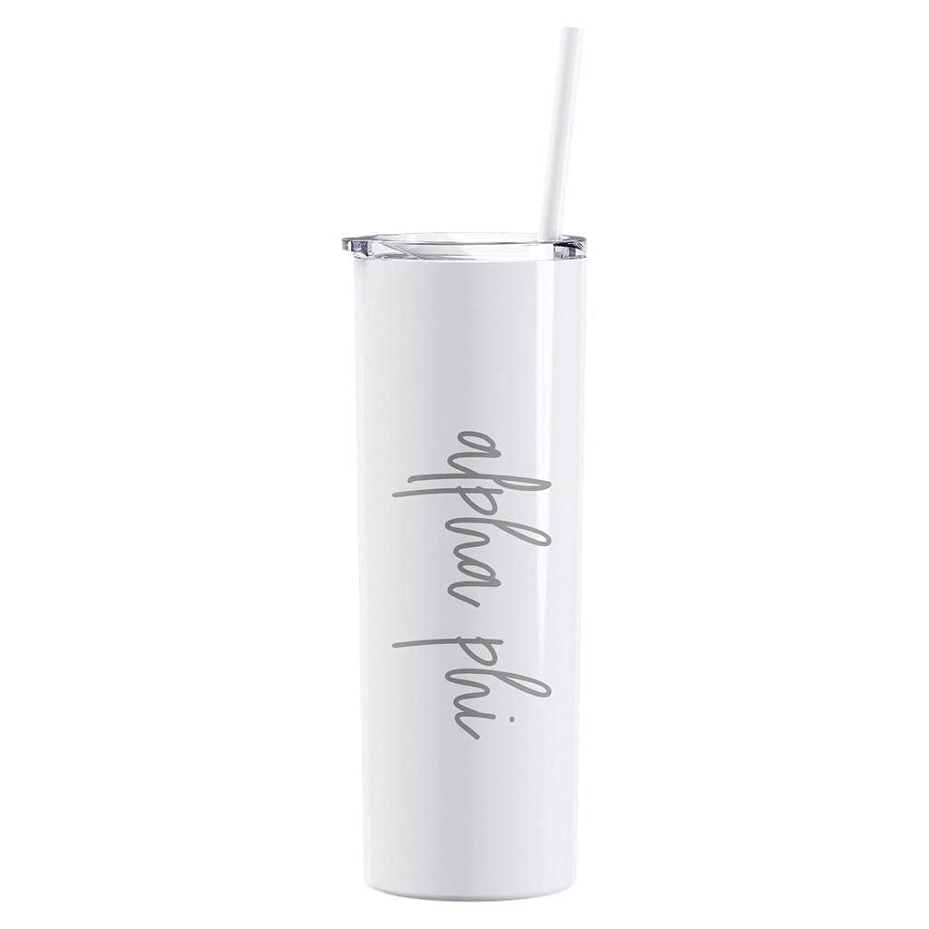 Go Greek Chic Alpha Phi Laser Engraved Tumbler With Straw - White
