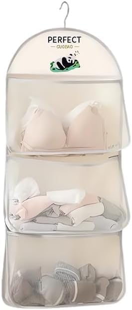 Vexaglow 3 Layer Mesh Hanging Storage Bag With Metal Hanger, Multipurpose Closet Organizer For Bra, Underwear, Socks, Accessorie