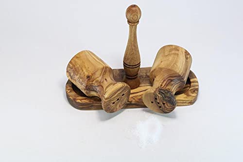 Aramedia Wooden Olive Wood Salt And Pepper Shakers Set With Stand - Dimension: 3 Inches Tall # Q-Own-001-004
