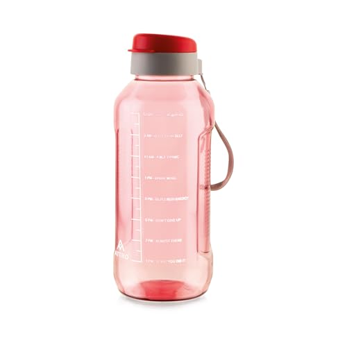 Attro Ultra Pro 2 Motivational 2L BpaFree Water Bottle With LeakProof FlipTop Cap, Nylon Strap And Stylish Red Color For Dail