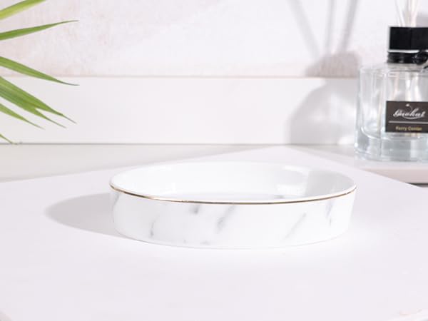 Soap Dish, Ceramic White Marble Soap Holder Soap Bar Holder, Oval Soap Dish For Shower Bathroom Kitchen Sink, Easy Clean, Antis'