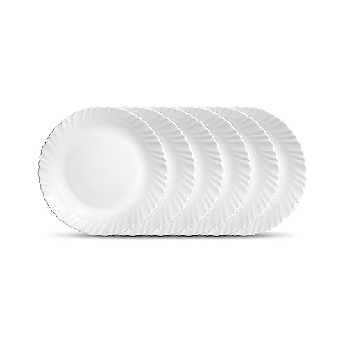 Diva From La Opala From La Opala Glass Plain Classique Collection Full Plate Set - 6 Pieces (White, 10 Inch), Standard
