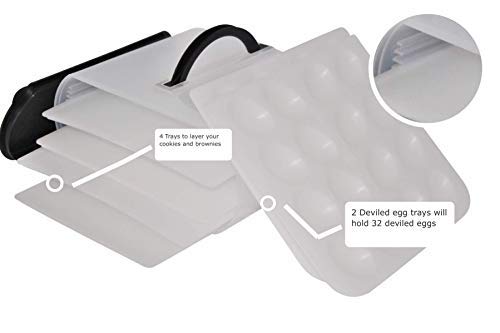 Cookie And Cake Carrier Container With Handle And Lid 4 Trays Cupcake Storage Transport Holder Box 2 Devil Eggs Trays Included