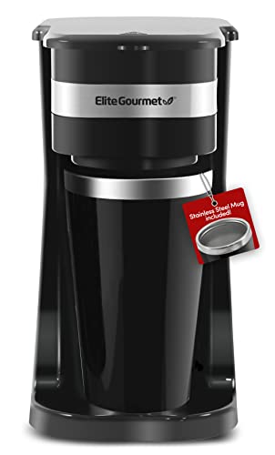 Elite Gourmet Ehc113 Personal Single-Serve Compact Coffee Maker Brewer Includes 14Oz. Stainless Steel Interior Thermal Travel Mu