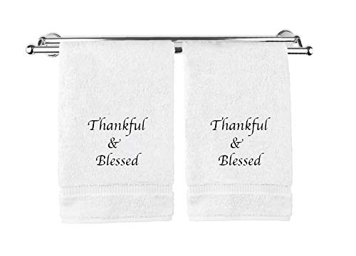 Liberty21 Embroidered Hand Towels With Inspirational Message: Thankful & Blessed (1 Set Of 2 Hand Towels) For Bathroom, Kitchen