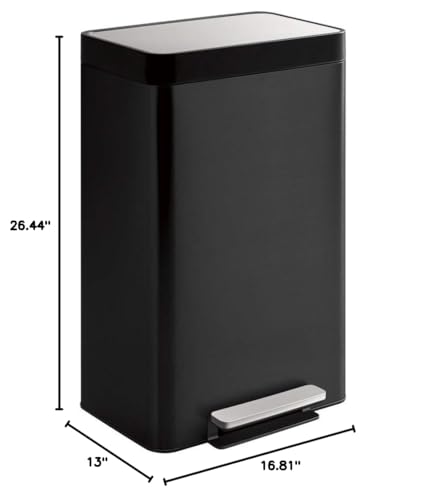 Kohler 20940-Bst 13 Gallon Kitchen Step Trash Can With Foot Pedal, Soft Close Lid, Black Stainless Steel