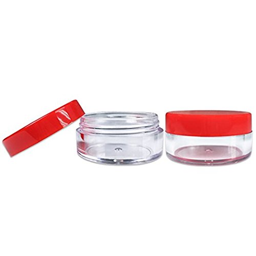 Beauticom 40 Pcs 10 Gram (0.35 Oz) Plastic Pot Jars With Red Lid For Lip Balms, Salves, Creams, Cosmetics, Nail Accessories, Rhi