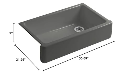 Kohler K-6489-58 Whitehaven Farmhouse Self-Trimming Apron Front Single Basin Sink With Tall Apron, Thunder Grey